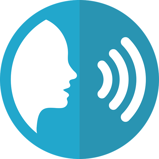 kreslená modrá ikona hlasového vyhledávání